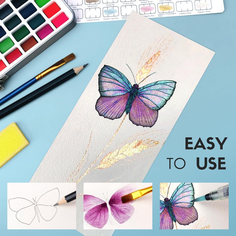 SRUOLOC Watercolor Paint Set 50 Colors  Travel Watercolor Set with Portable Carrying Case  Papers  Brushes and Accessories  Ideal for Artists  Amateur Hobbyists and Painting Lovers - Image 4
